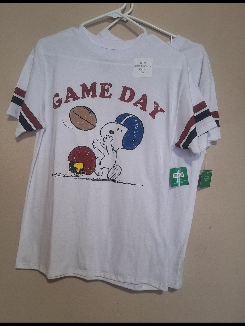 Game Day Snoopy Graphic Tee - White Maroon Black Striped NWT Set Of 2